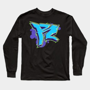 Letter R - Graffiti Street Art Style Blue Long Sleeve T-Shirt